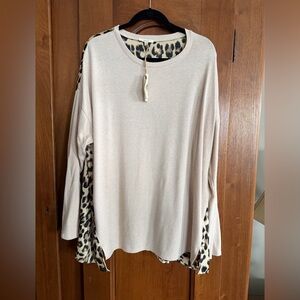 Easel Cream Tunic with Leopard Print Accents